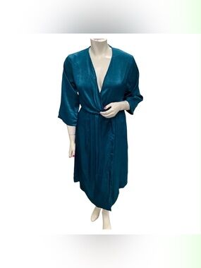 Tart Teal Satin Twist-Front Robe Size L